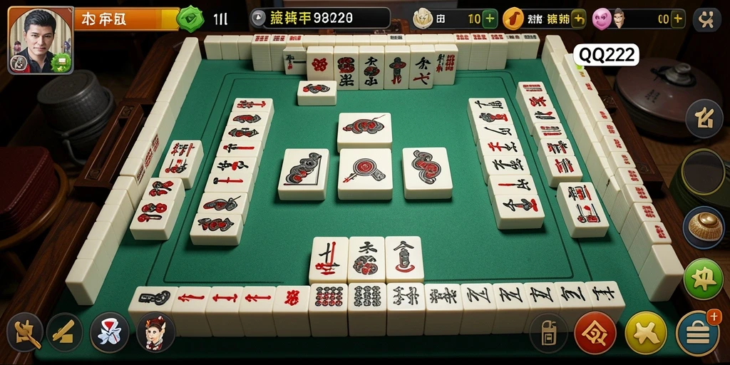 Tampilan gameplay Mahjong dalam QQ222 yang menarik dan penuh strategi.