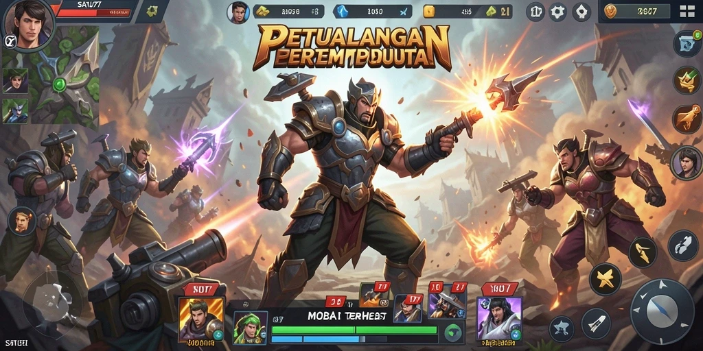 Tampilan gameplay SATU77 yang seru dan strategis di arena pertempuran MOBA.