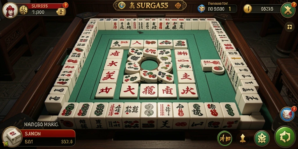 Tampilan gameplay dari SURGA55 yang menampilkan tantangan Mahjong.